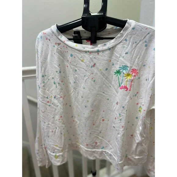 Lilly Pulitzer Sheridan Palm Tree Paint Splatter Crewneck Sweatshirt Top Size XL - Picture 1 of 12